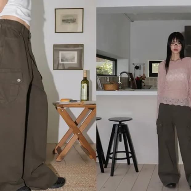 원더원더 하우브 백커브 카고 포켓 와이드 코튼 팬츠
