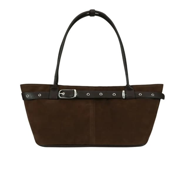 새상품 여밈 벨트 보트백 스웨이드 브라운