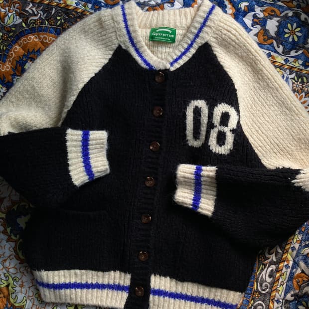 Green Butter 그린버터 바시티 알파카 울 니트 스웨터 가디건 