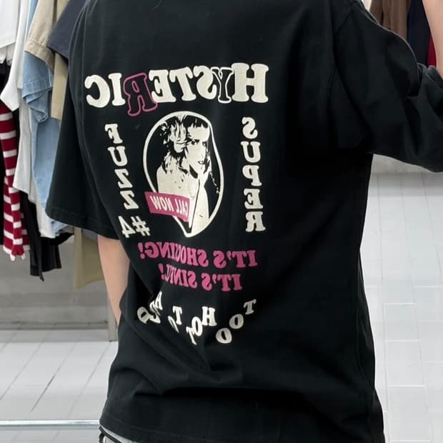 히스테릭글래머 백로고 티셔츠 블랙
