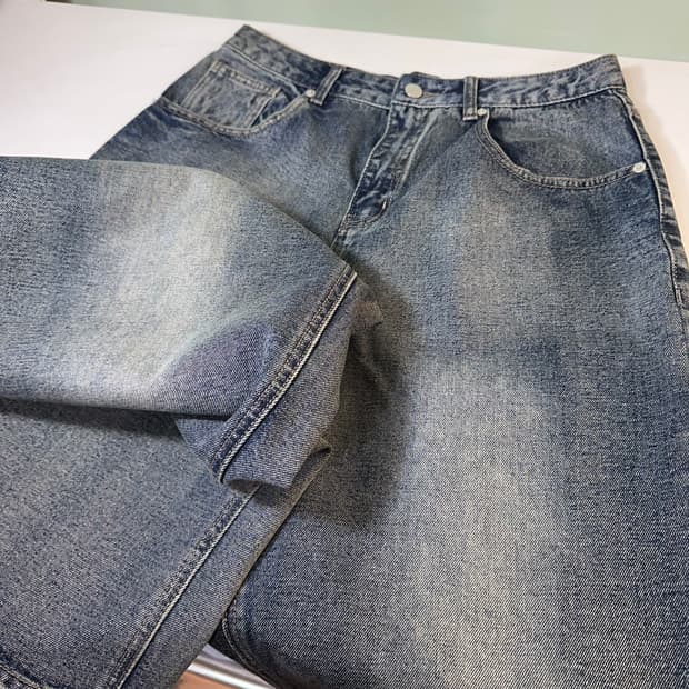 L 토피 와이드핏 녹워시드 데님팬츠