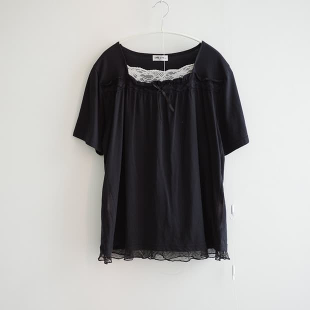 Black lace-trim ribbon blouse