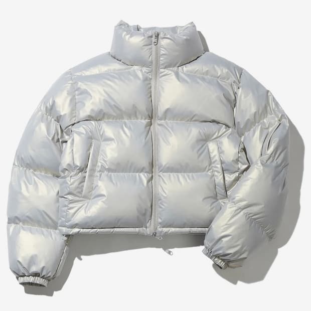 비터셀즈 글로시 크롭 푸퍼 자켓 실버