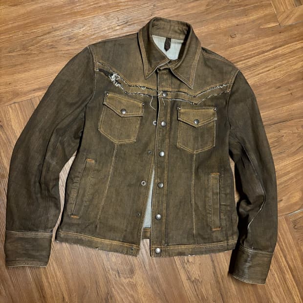ELLE HOMME AGED BROWN TRUCKER JACKET