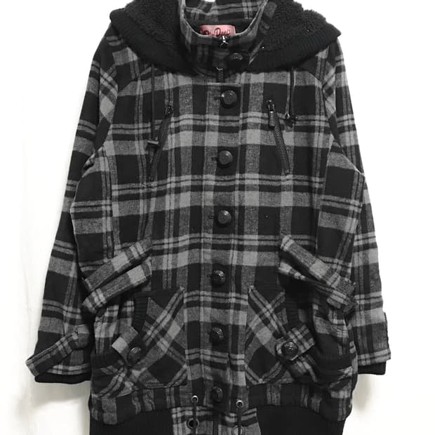 빈티지 digdeep 디그딥 펑크 벨트 디테일 하이넥 체크 점퍼