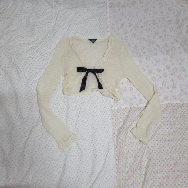 빈티지 리본 볼레로 가디건 리즈리사깔 모리 히메카지 히메갸루