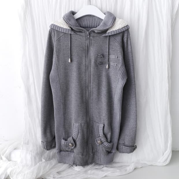snap long hood zip-up 