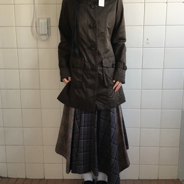 Belted glossy high neck jacket