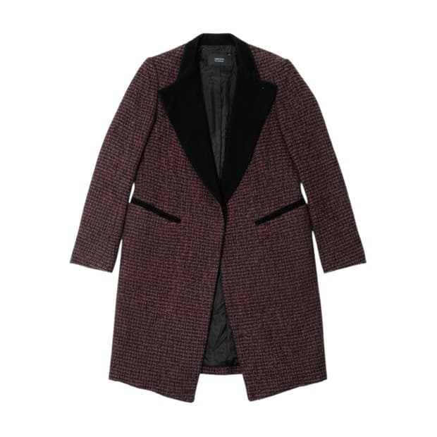 타임 체크 모직 롱코트