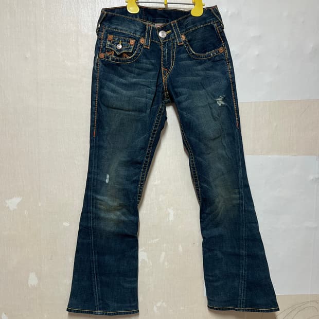 트루릴리전 레인보우 조이 데미지 부츠컷 데님 28사이즈 진청