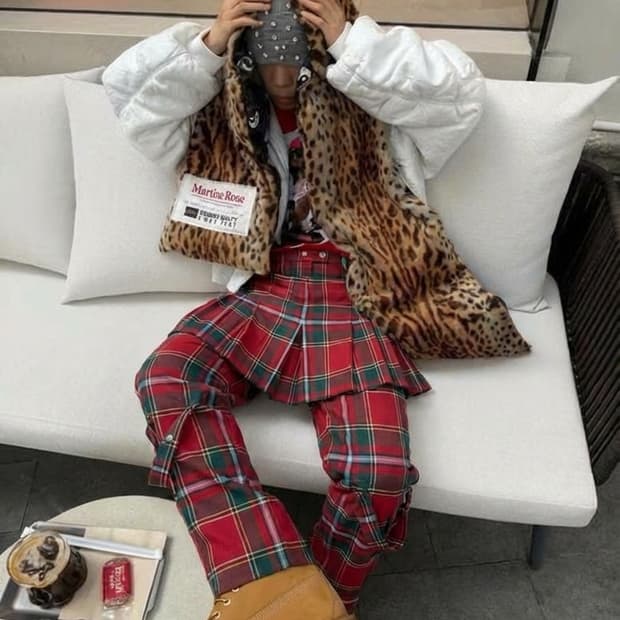 버버리 런웨이 스커트탈부착 울체크본디지 팬츠