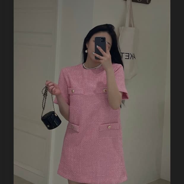 새상품 러블리 핑크 트위드 미니 원피스 (하객룩/데이트룩 추천)