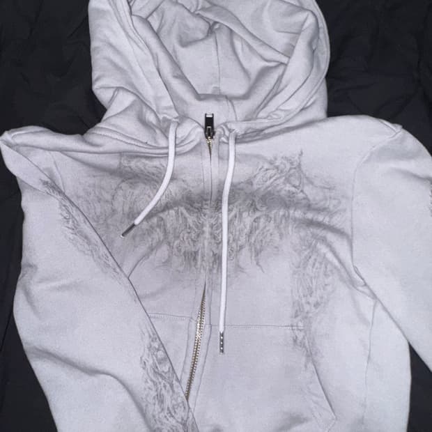 Skully crop hoodie zip-up in Gray