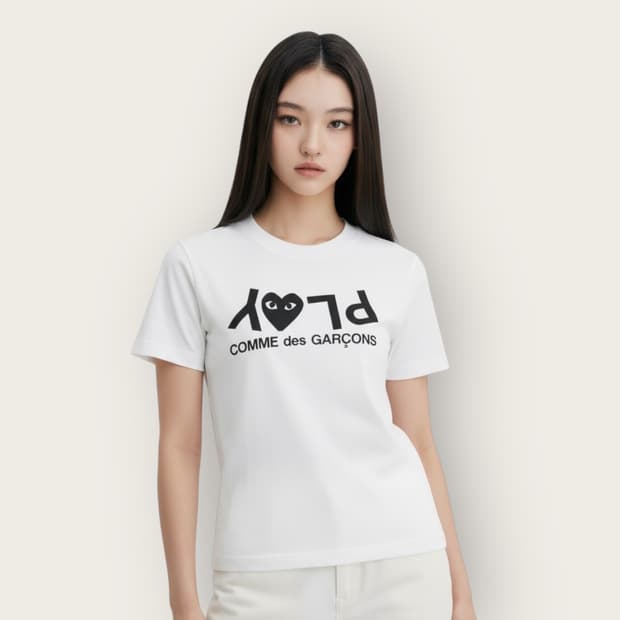 L/ 꼼데가르송 리버스 로고 라운드 반팔