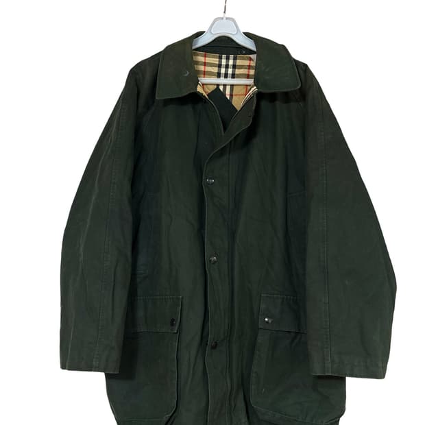 버버리 안감체크 딥그린 사파리 자켓