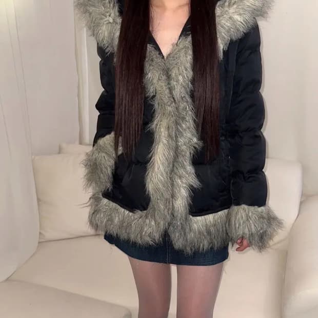 빈티지 퍼후드 패딩점퍼