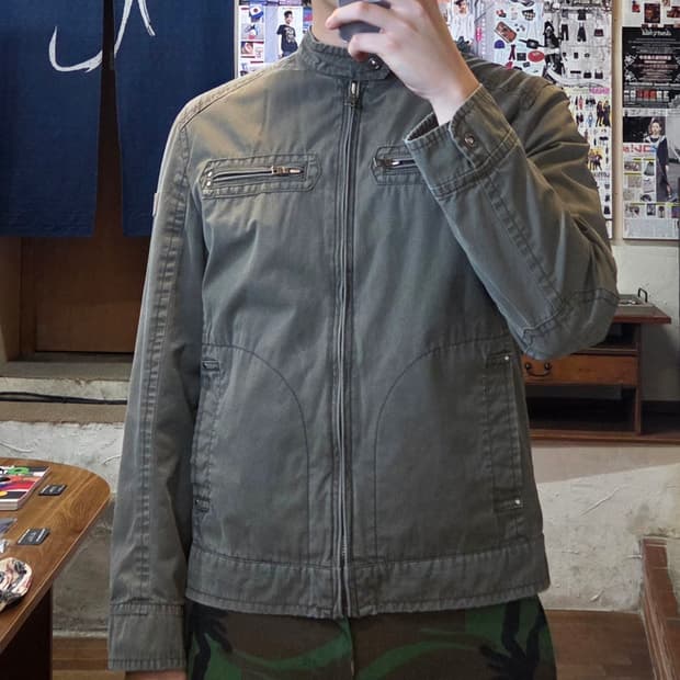 빈티지 포켓 포인트 카키 코튼 워크 자켓