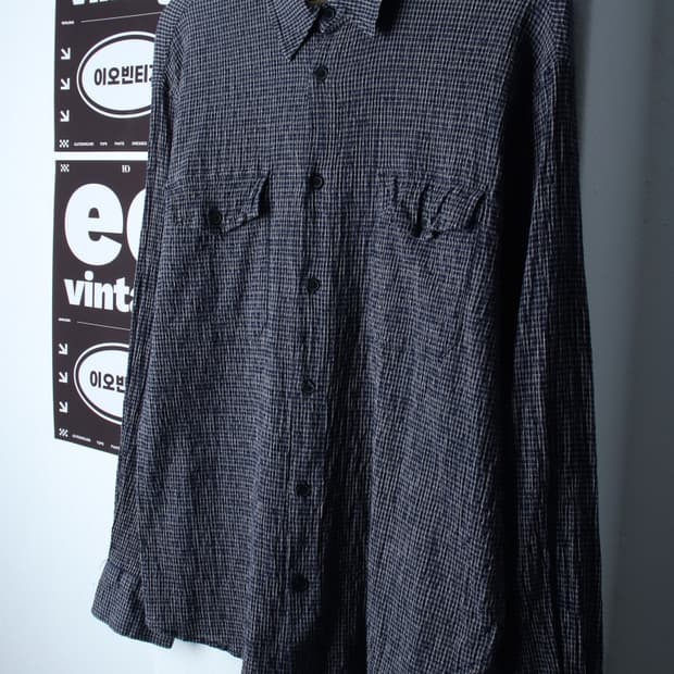 (XL-2XL) 드로우핏 셔츠 남방 체크 네이비 여름용 시원-H32652