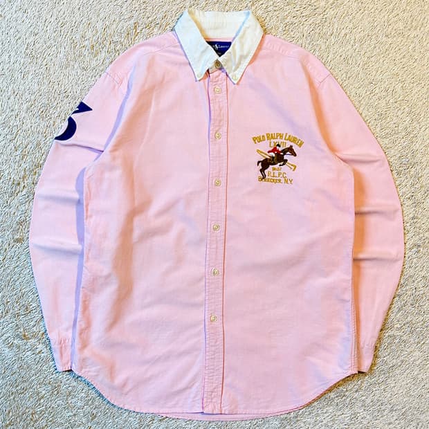 폴로 랄프로렌 빅포니 로고 배색 옥스포드 셔츠 핑크