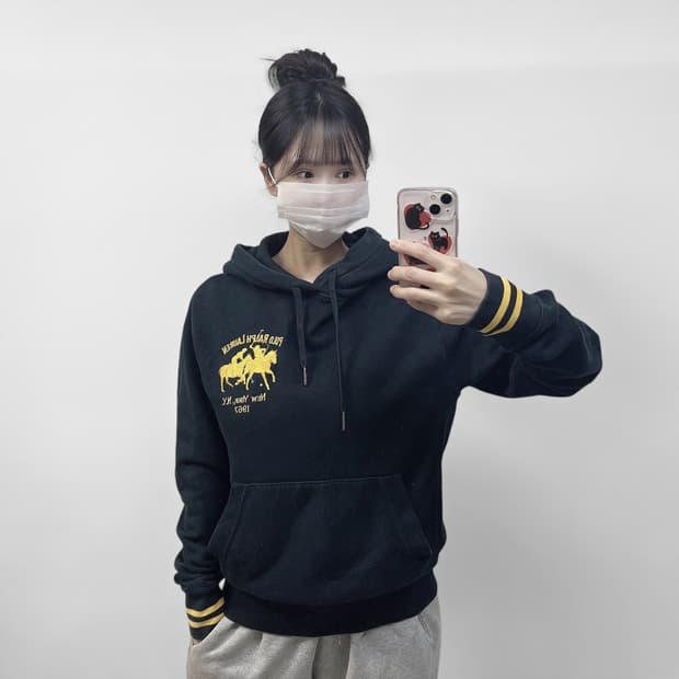 폴로 랄프로렌 더블 빅 포니 자수 후드티 블랙