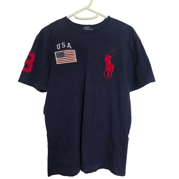 폴로 랄프로렌 네이비 USA 빅포니 성조기 치프키프 반팔 티셔츠 (L)