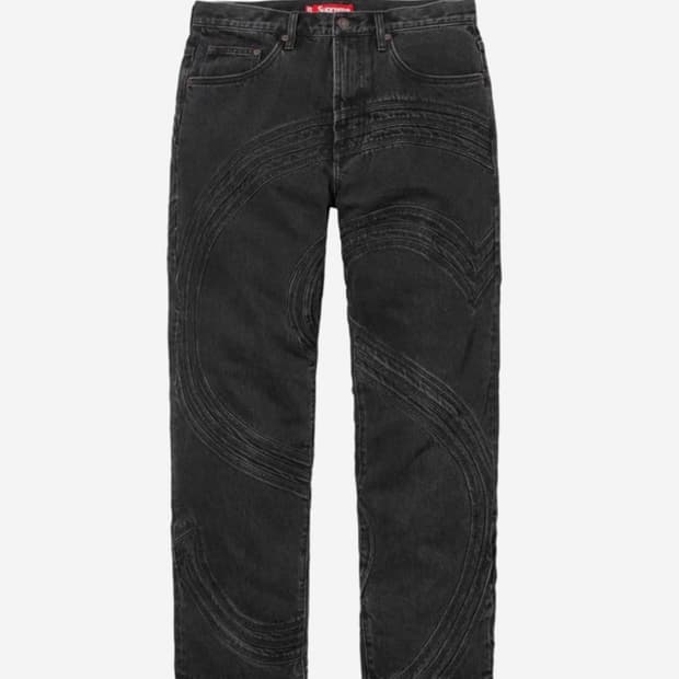 36 슈프림 s 로고 루즈 핏 워싱 데님 진 에스로고 진 데님 팬츠