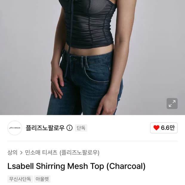 Lsabell Shirring Mesh Top (Charcoal)