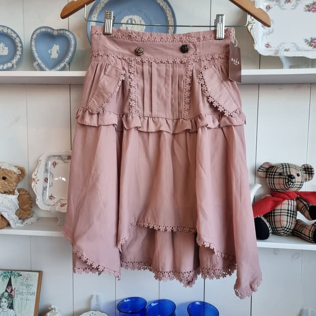 액시즈팜 레이스 프릴 핑크 스커트