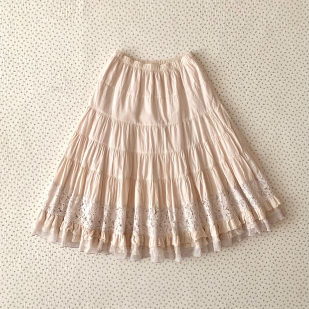 복숭아핑크 레이스 롱스커트