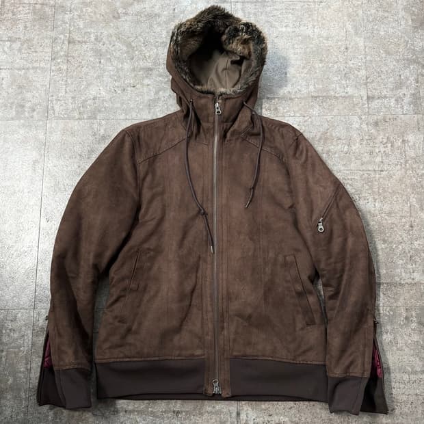 퍼 후드 스웨이드 지퍼 슬리브 윈터 자켓