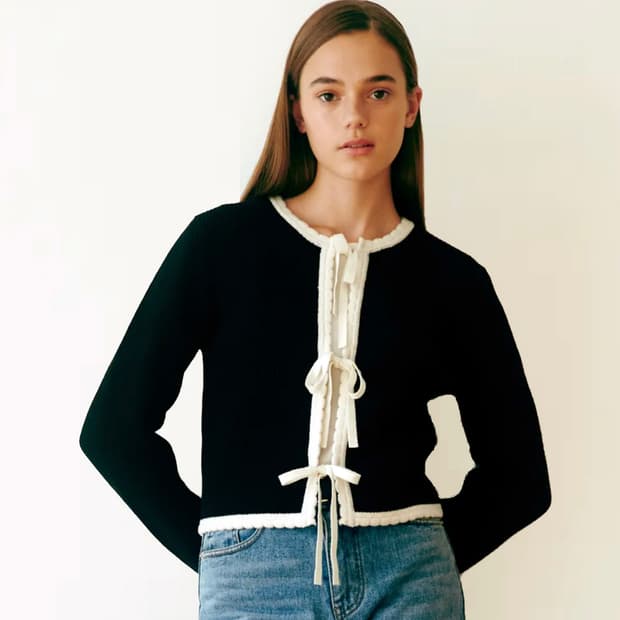 유어네임히얼(Your name here) 배색 리본이 가디건 새상품 