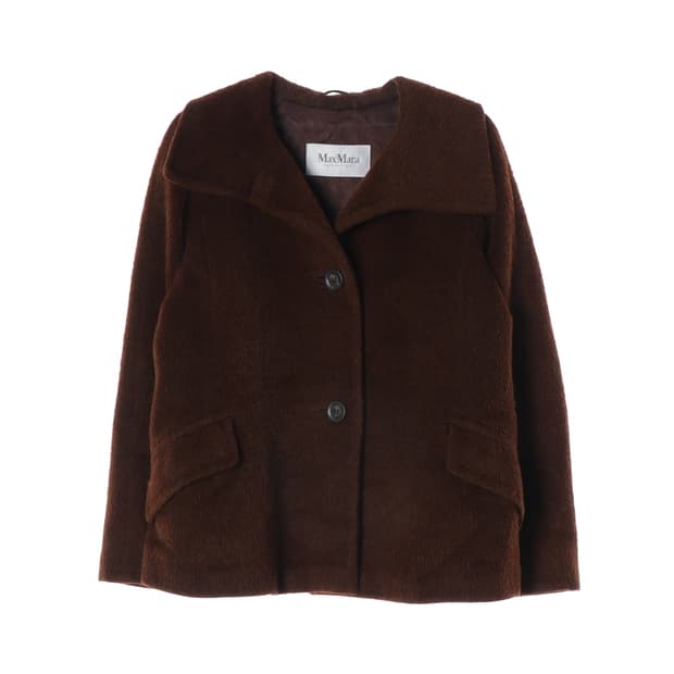 막스마라 알파카 울 100% 와이드 카라 숏 코트 브라운