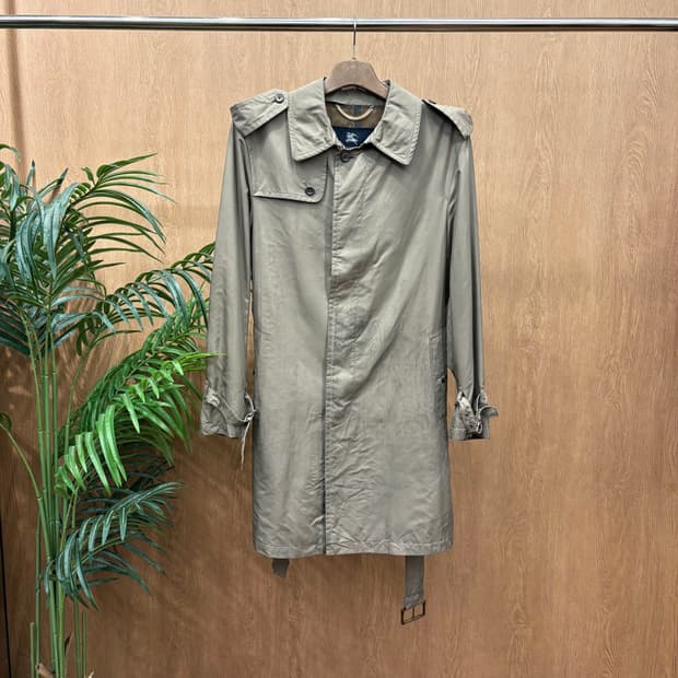 버버리 런던 트렌치 코트 안감 체크 라이닝 소매 허리 벨트 스트랩 브라운