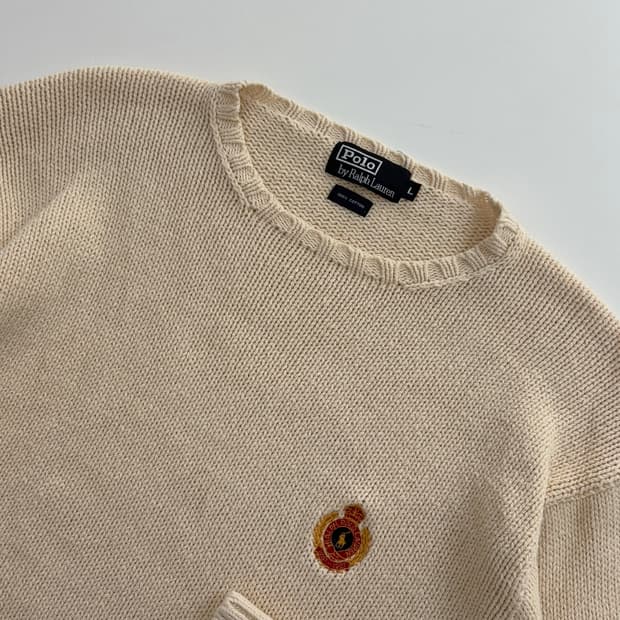 Polo 폴로 랄프로렌 90‘s 크레스트로고 아이보리컬러 코튼 라운드넥 