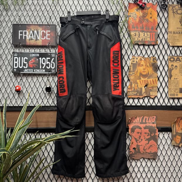 00s 옐로우 콘 모터스포츠 라이딩 팬츠 사이드 로고 포인트 레드