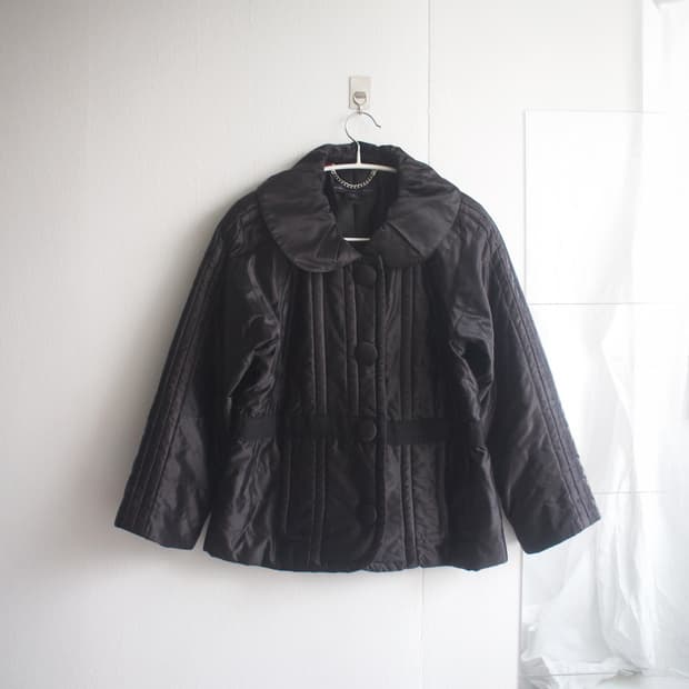 shirring round collar padded coat