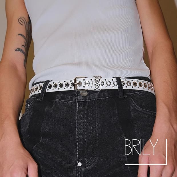 [Unisex] ANDY 아일렛 티니 스터드 가죽 벨트 블랙
