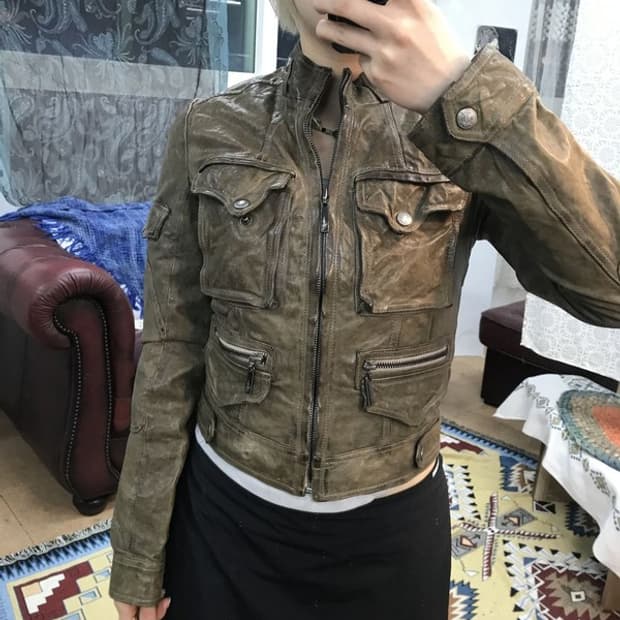 빈티지 에이징 멀티포켓 라이더자켓