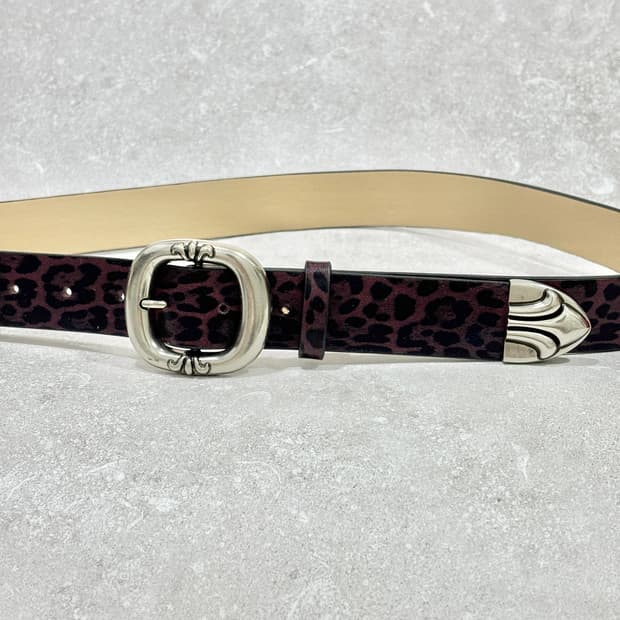 Oribell 호피 레오파드 프린팅 크롬 버클 웨스턴 벨트
