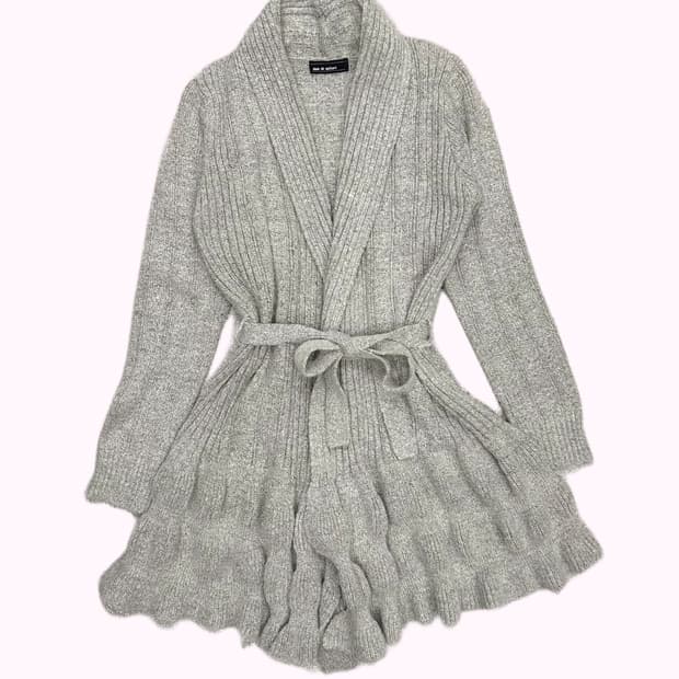 grey belted showl collar cardigan