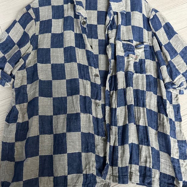 (L) 스투시 x 아워레가시 워크숍 박스 셔츠 블루 그레이 리넨 체크