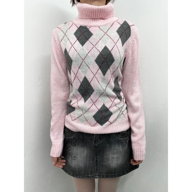 히메갸루 핑크 아가일 니트🎀