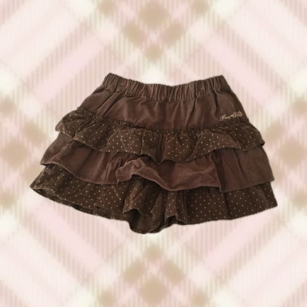 초코 브라운 땡땡이 도트 캉캉 큐롯 스커트 치마 라떼 히메 갸루 러블리