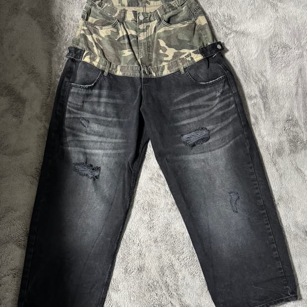 프리아큐파이 카모 하프 데님 블랙 s사이즈