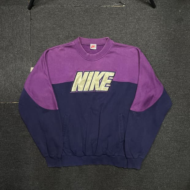 90s 삼나스포츠 나이키 멀티 배색 빅로고 자수 맨투맨 스웻셔츠 L