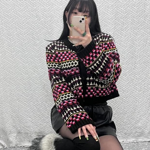 자라 자카드 히피 보헤미안 펑크키치 뜨개 가디건 L C09474