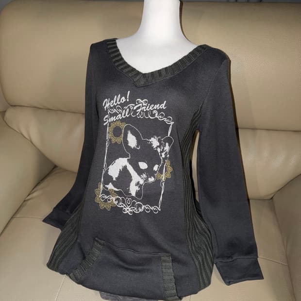 knit layered printing detail top