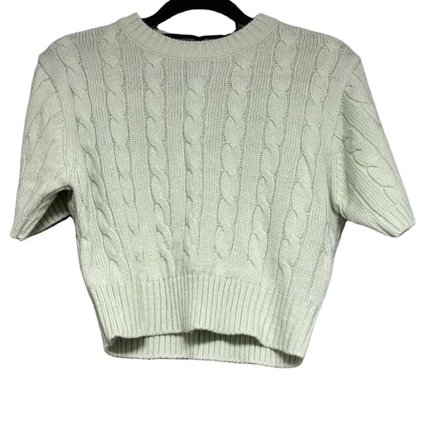 케이블 니트 반팔 스웨터 민트