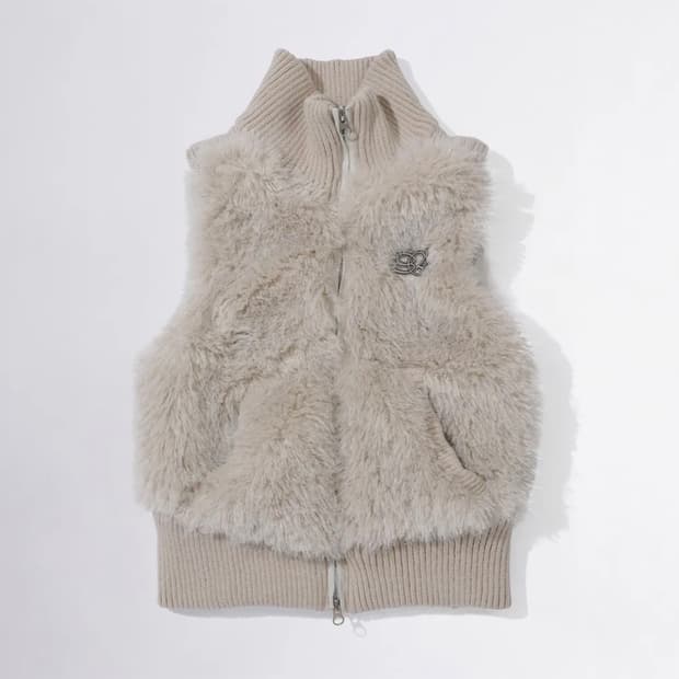 스컬프터 Faux Fur Zip-Up Vest Pale Gray