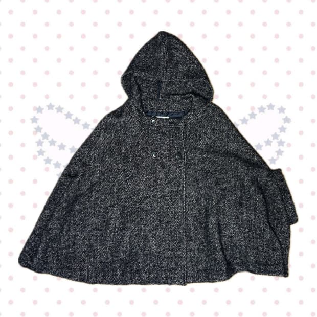 모리걸 데일리 블랙 보카시 후드 케이프 코트